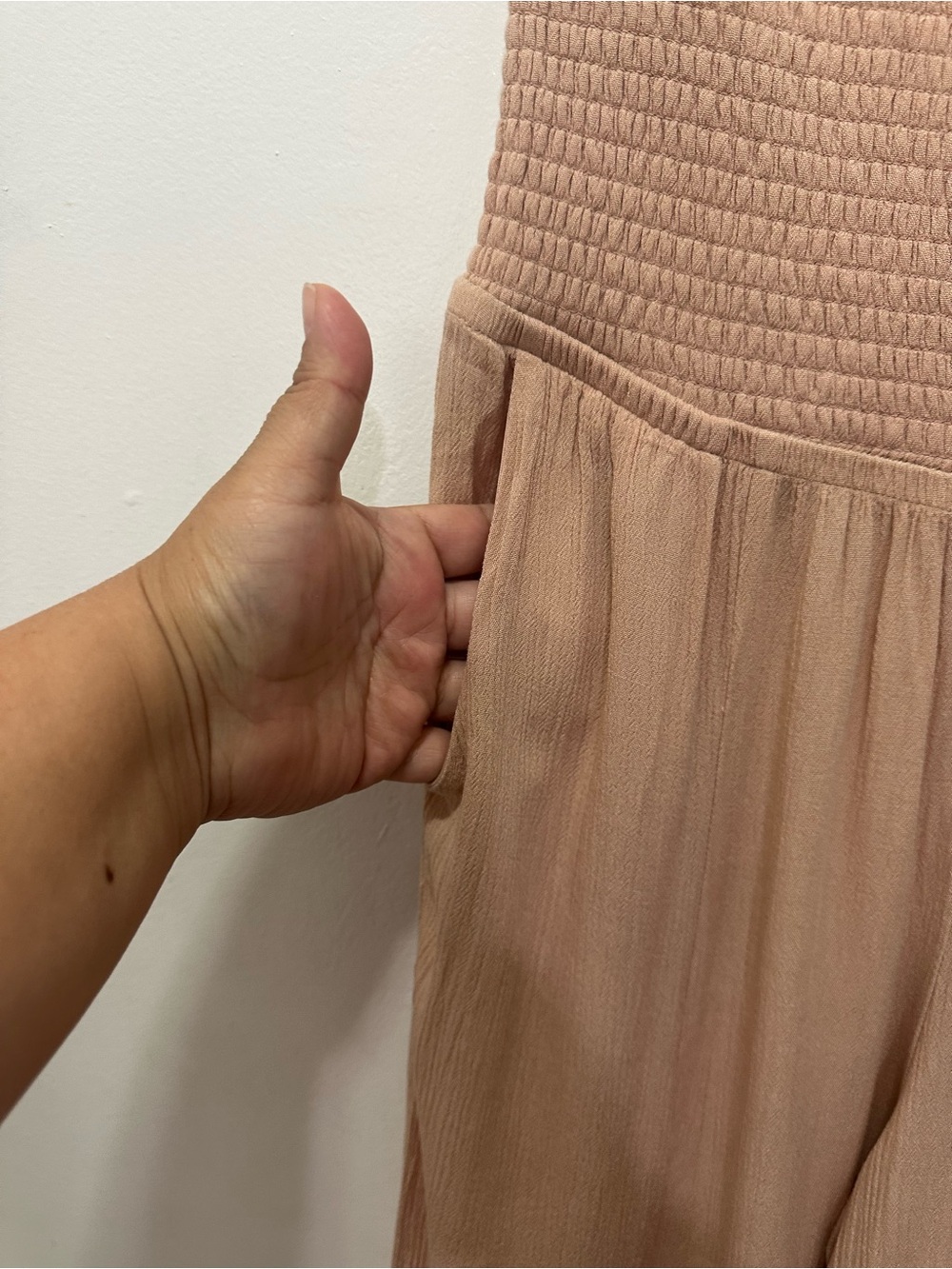 Venus Strapless Smocked Gauze Wide Leg Jumpsuit Sz M - Picture 7 of 10